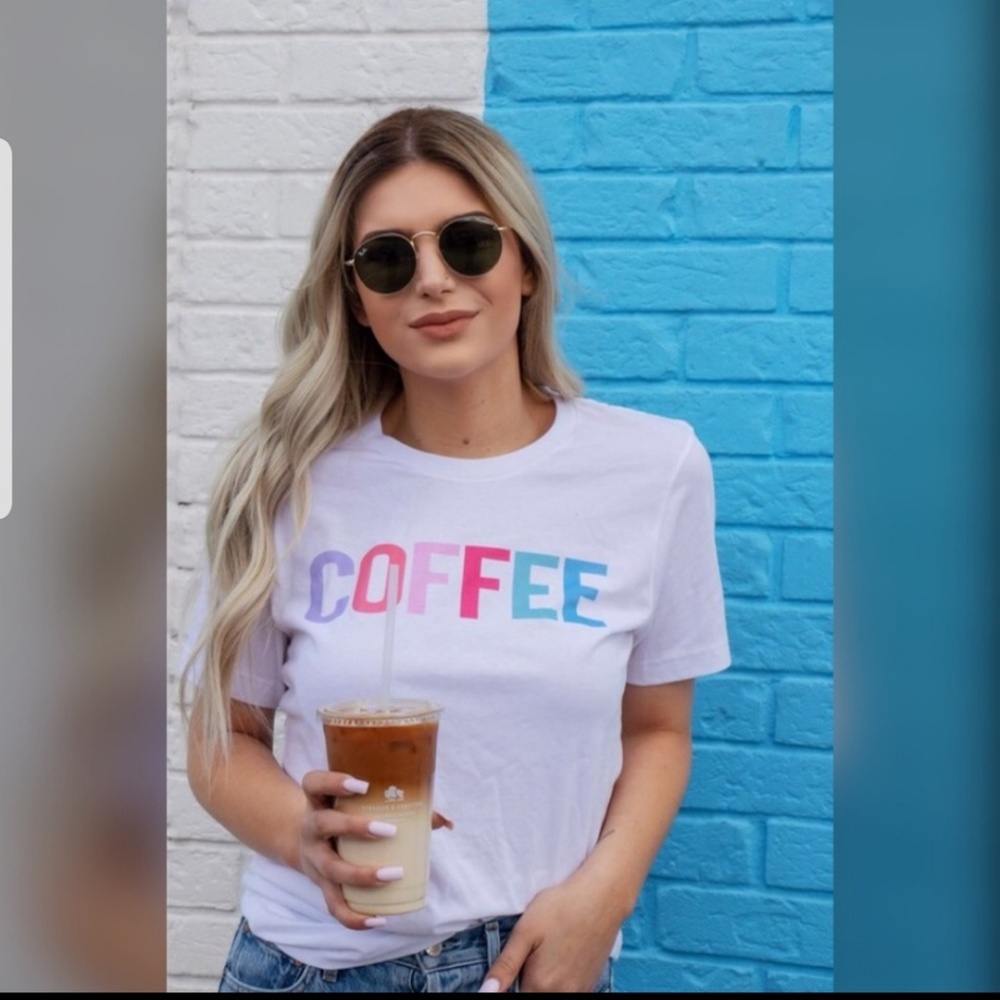 NEW Rainbow COFFEE Crewneck Tee Top - Picture 2 of 3